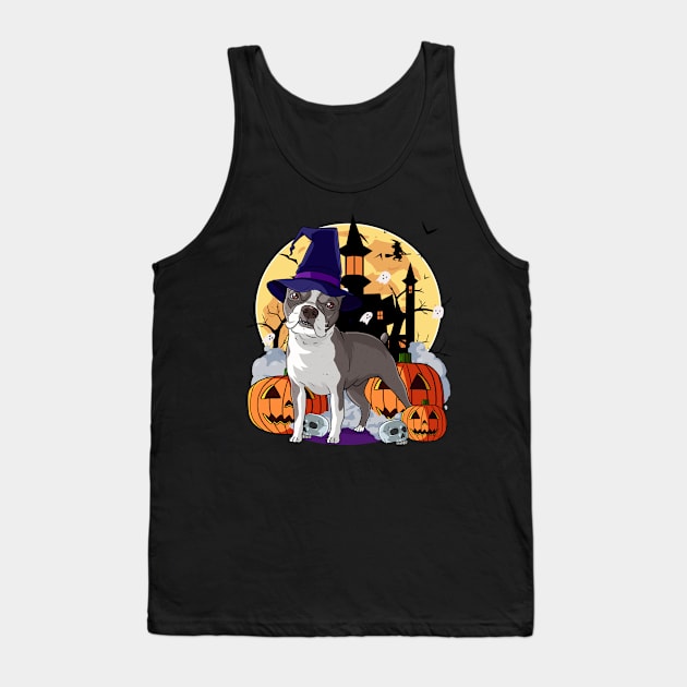 Boston Terrier Scary Halloween Witch Pumpkin Tank Top by Noseking